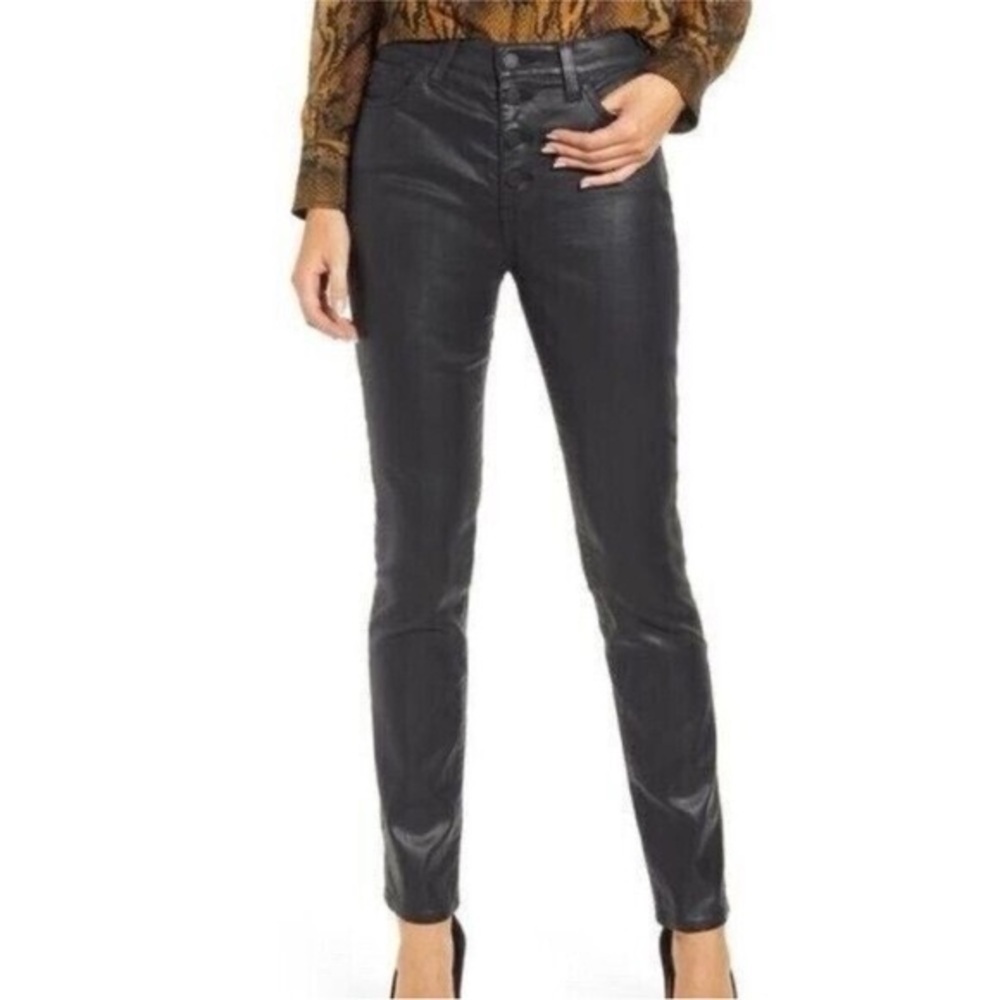 AG Mari Button Up High Rise Slim Straight Black Jeans Faux Leather Pants Size 27